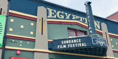 Egyptian Theatre marquee in Park City, Utah during the Sundance Film Festival