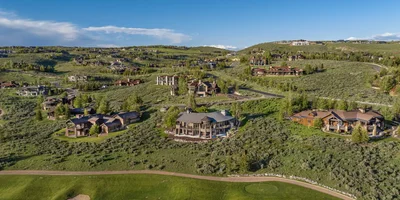 Aerial view of gated golf community homes in Park City, Utah