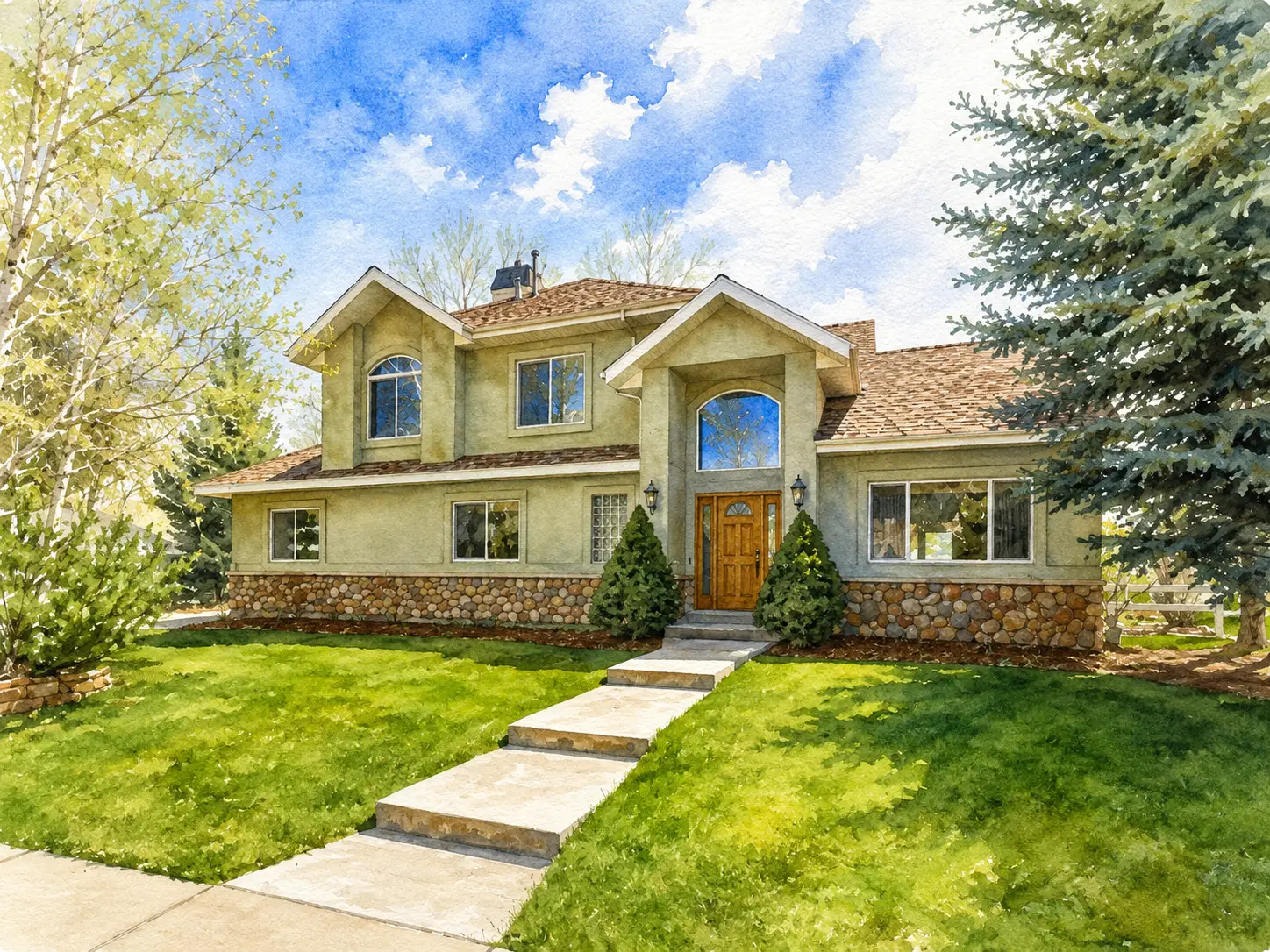 Watercolor illustration of the home at 1421 W Settlement Drive in Silver Springs, Park City