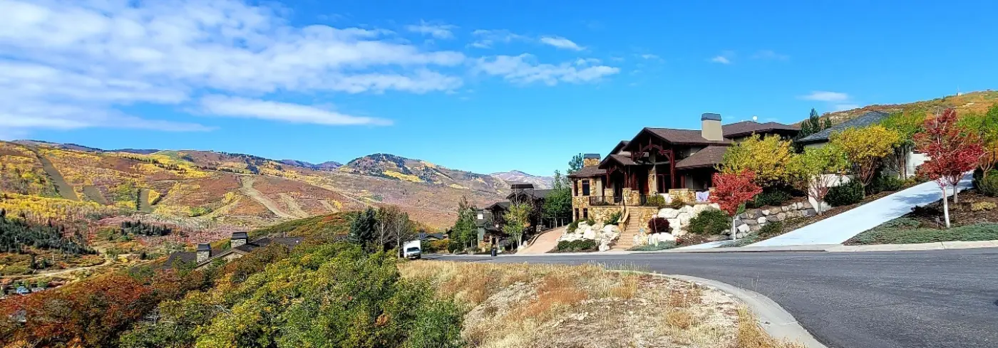 Panoramic view from the Aerie neighborhood overlooking Old Town Park City and Park Meadows