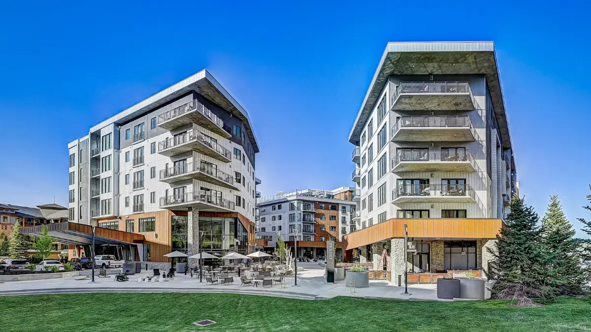 Pendry Park City residences at Canyons Village base, summer plaza view