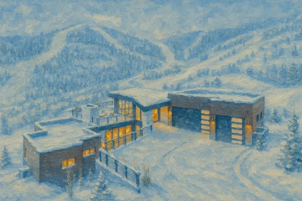 Modern ski-in ski-out luxury home in Deer Valley East Village overlooking snow-covered slopes and mountain terrain in Park City Utah