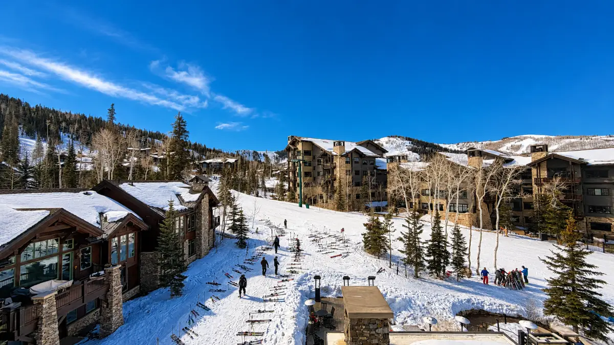 The Village at Empire Pass with ski terrain reaching the condo buildings, Deer Valley Resort, Park City, Utah