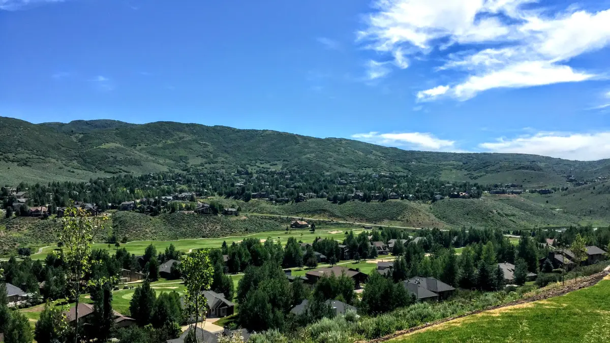 Jeremy Ranch Golf Course in Park City, Utah, Arnold Palmer design with mountain backdrop and aspen groves