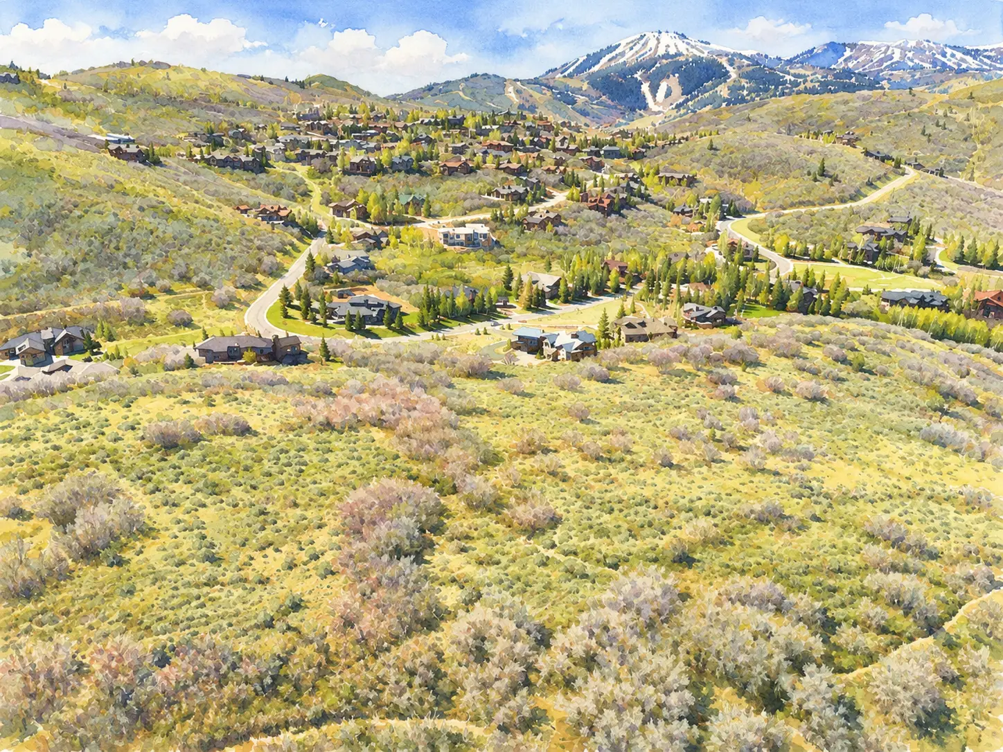 Watercolor illustration of the homesite at 3725 Solamere Drive in Lower Deer Valley