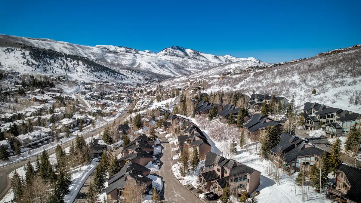 Aerial view of Deer Valley and Old Town Park City showing the density and terrain of the investment property market