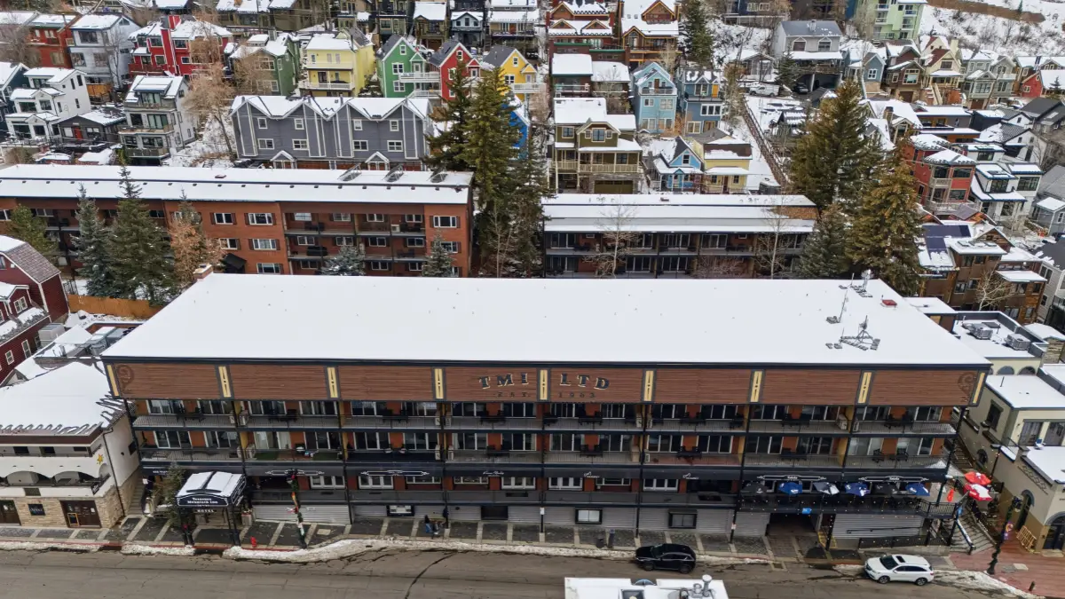 Aerial view of Old Town Park City condos and lodging properties available as nightly rentals near the ski resort