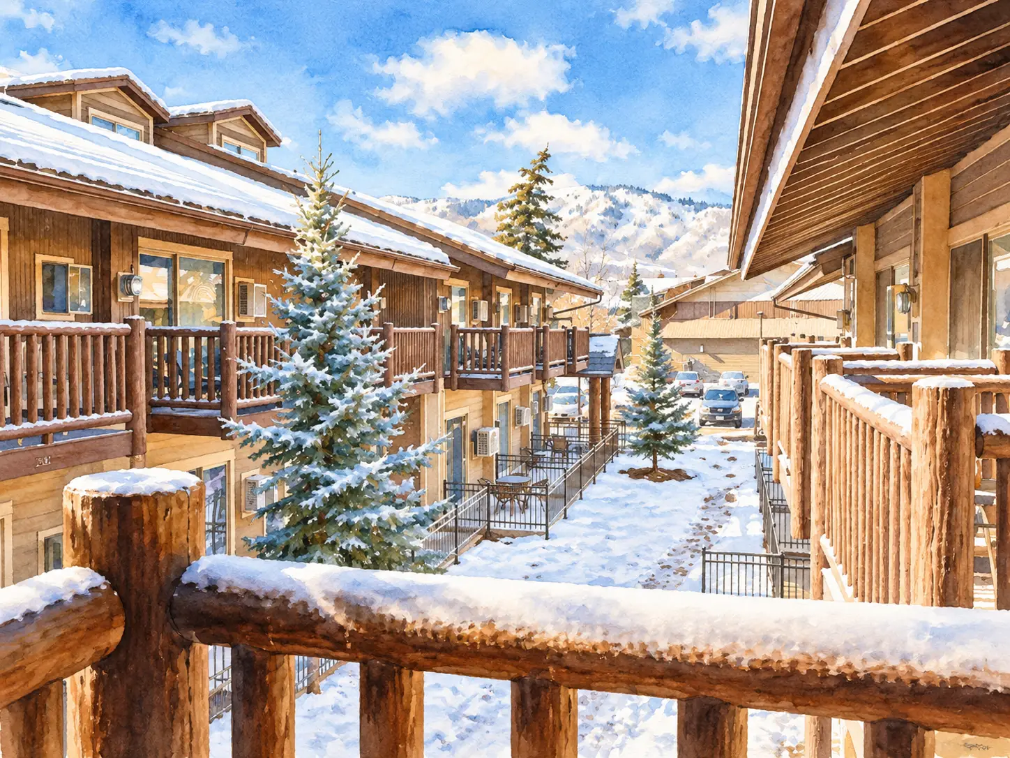 Watercolor illustration of the condominium community at 2235 Sidewinder Drive in Prospector