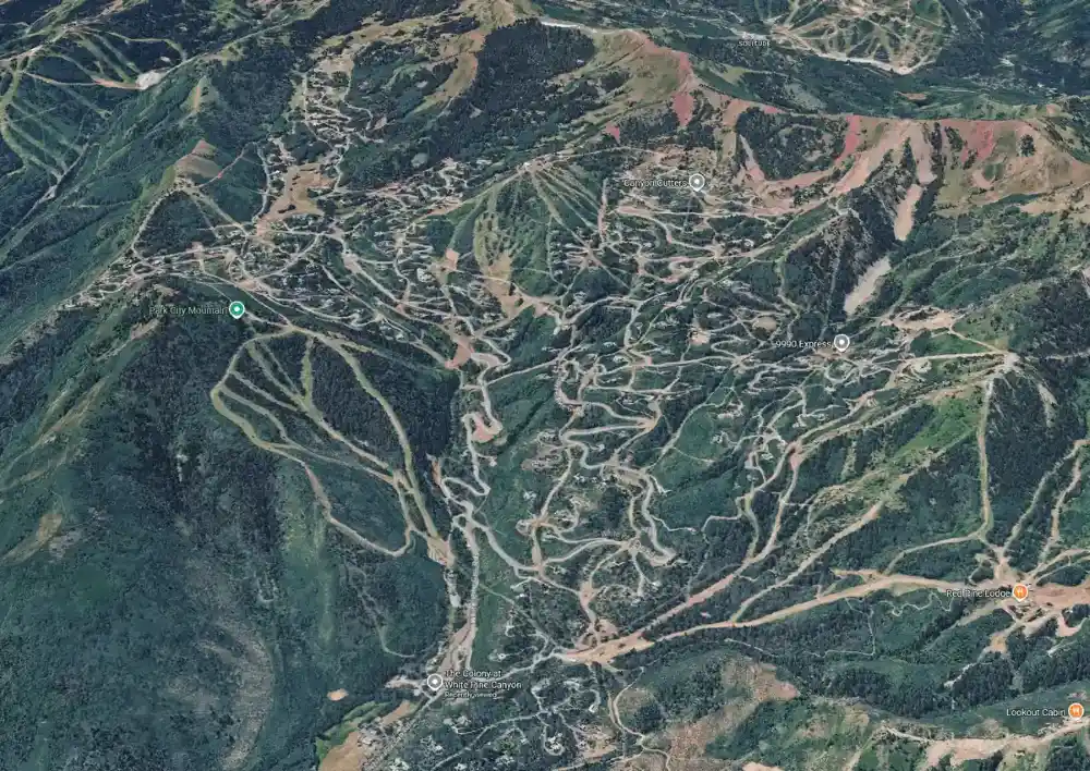 Neighborhood map of The Colony at White Pine Canyon showing roads and surrounding ski terrain in Park City Utah
